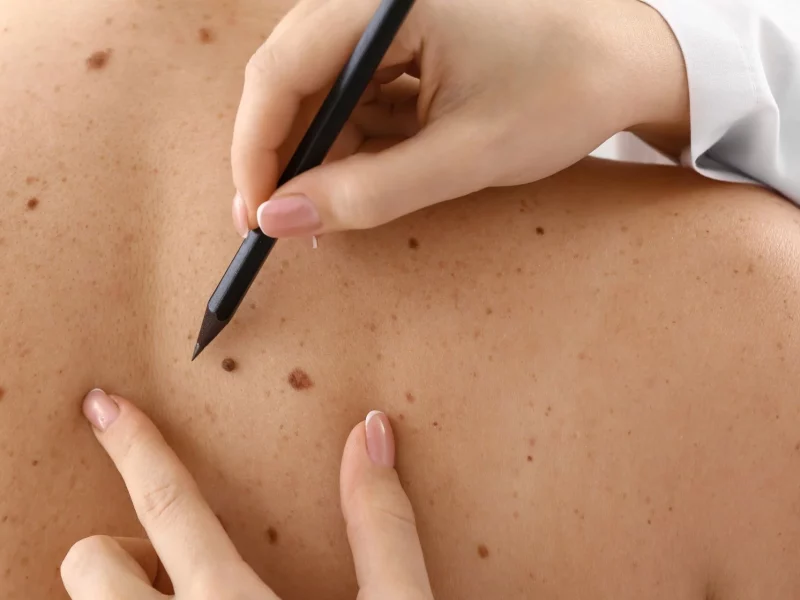 A clinician performing a skin check